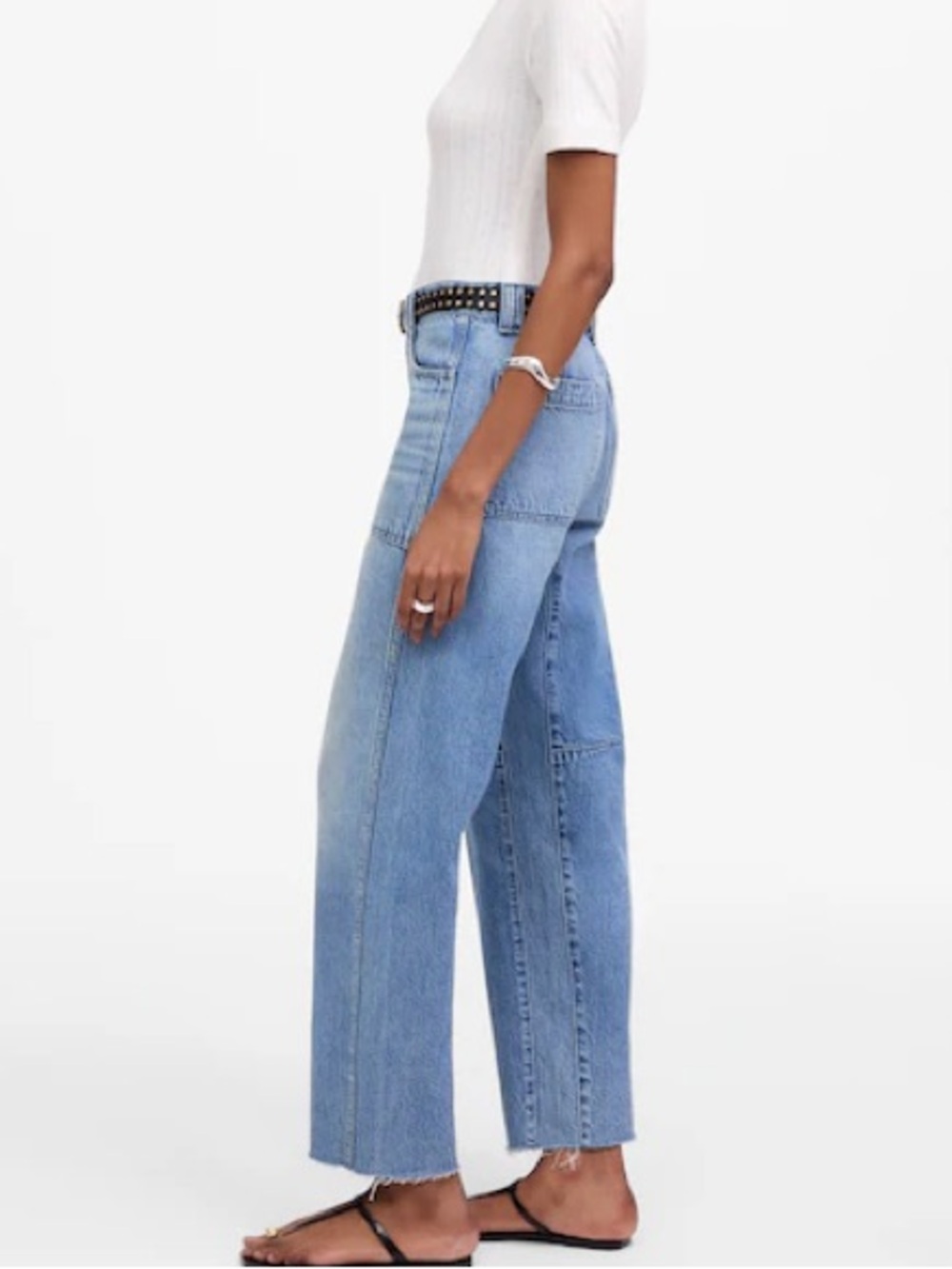 Madewell the Darted Barrel Leg Jeans 31 Riverbend Medium Wash Rigid Raw Hems - Picture 3 of 15